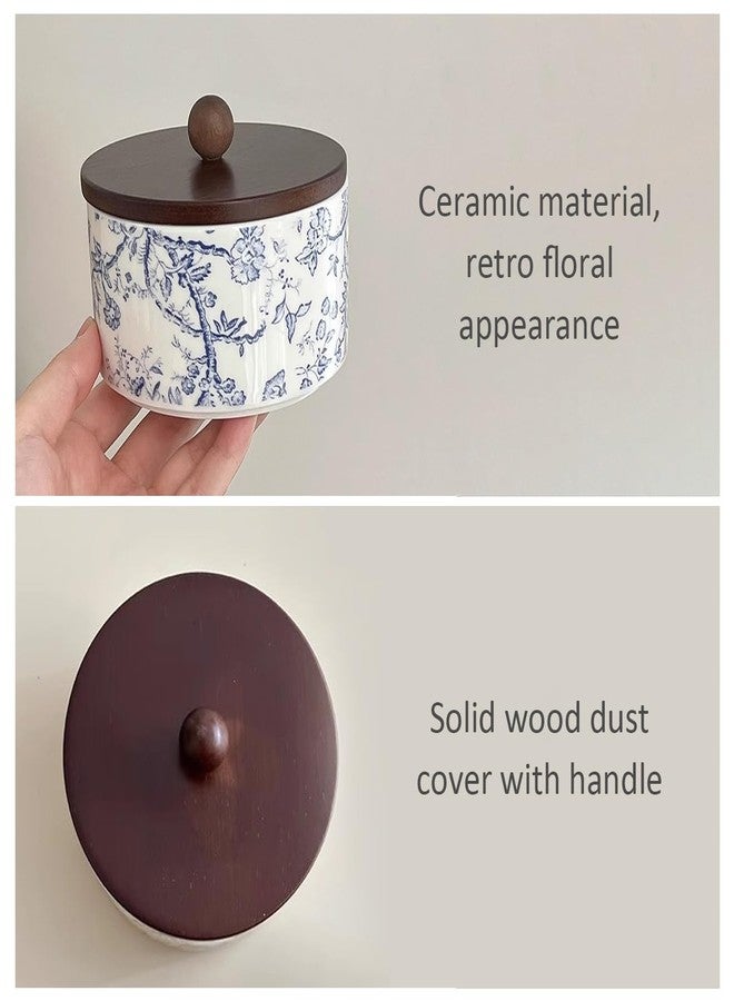 EHERDM Ceramic Jewelry Box with Wood Lid Blue White Jewelry Case Ring Holder Trinket Vintage Floral Porcelain Round Jewelry Box Trinket for Rings Earrings Necklace Bracelet Keys (Small) - Image 4
